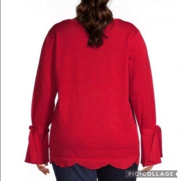 Maree Pour Toi Red Scalloped Hem Sweater NWT Plus Size 12/14 Soft Knit Holiday - Picture 6 of 9